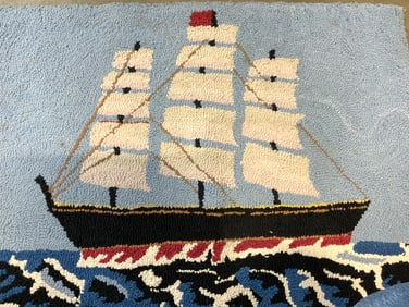 Three-Masted Ship Hand Hooked Carpet