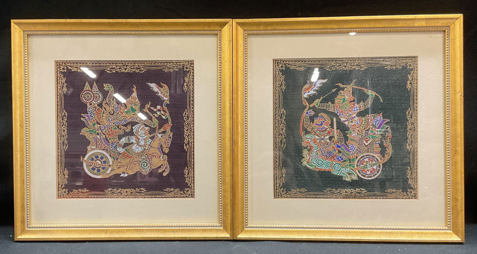 Lot 2 Framed Traditional Style Thai Silk Paintings (1 of 6)