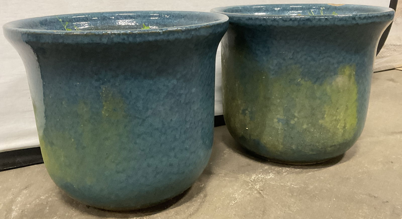 Pair Signed Vintage Blue Glazed Pottery Planters (1 of 8)
