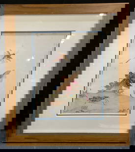 Framed Detmold Italian Locusts Print: Framed and matted fine art reproduction print. Italian Locusts by Edward Julius Detmold. Illustration from Fabres Book of Insects (1921 original publication date). Wood frame, not examined out of fram