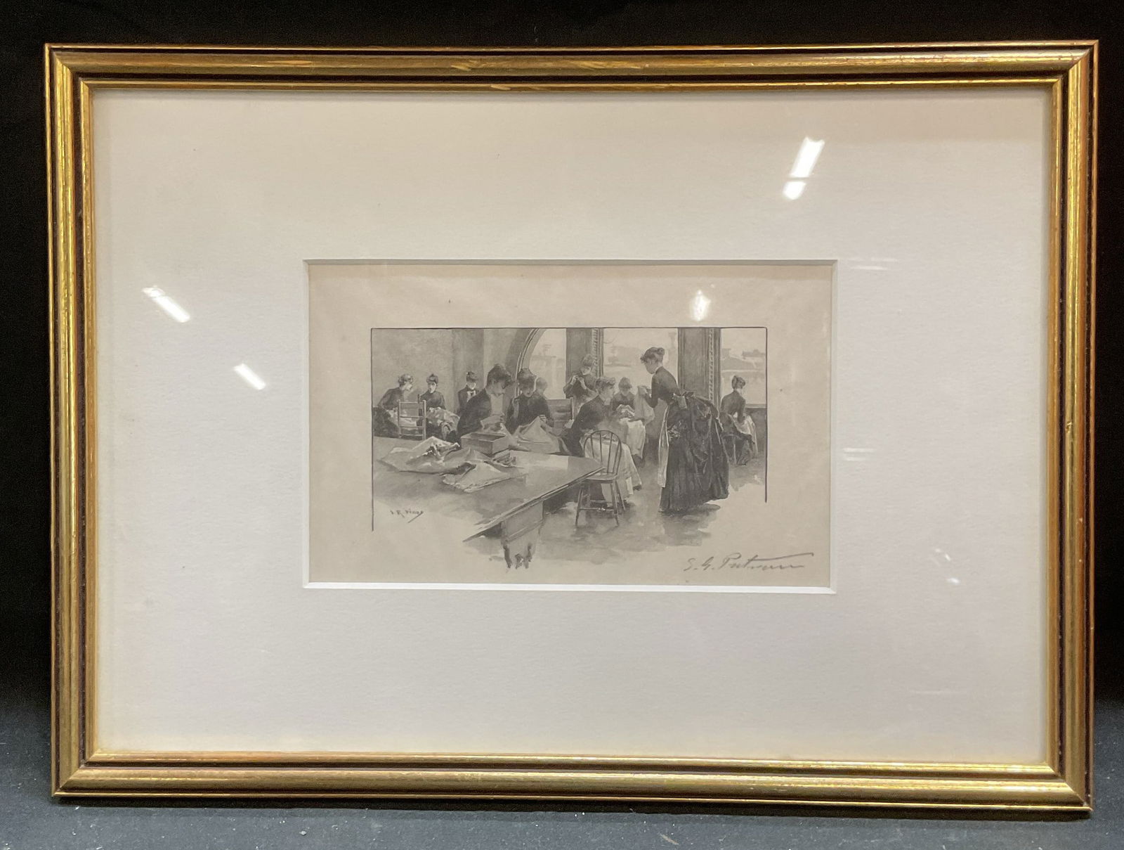 Framed Signed Putnam Antq Wood Engraving: Framed and matted antique 19th century wood engraving. Signed at lower right S. G. Putnam. Stephen Greeley Putnam (American, B. 1852, active in New York), was a known portrait and figure engraver. Gro