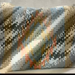 Southwest Geometric Diamond Accent Throw Pillow: Southwest Geometric Diamond Accent Throw Pillow Throw pillow features a geometric pattern with a diamond design. Pillow has blue, cream brown & more colors. No visible signature or markings. Surface w