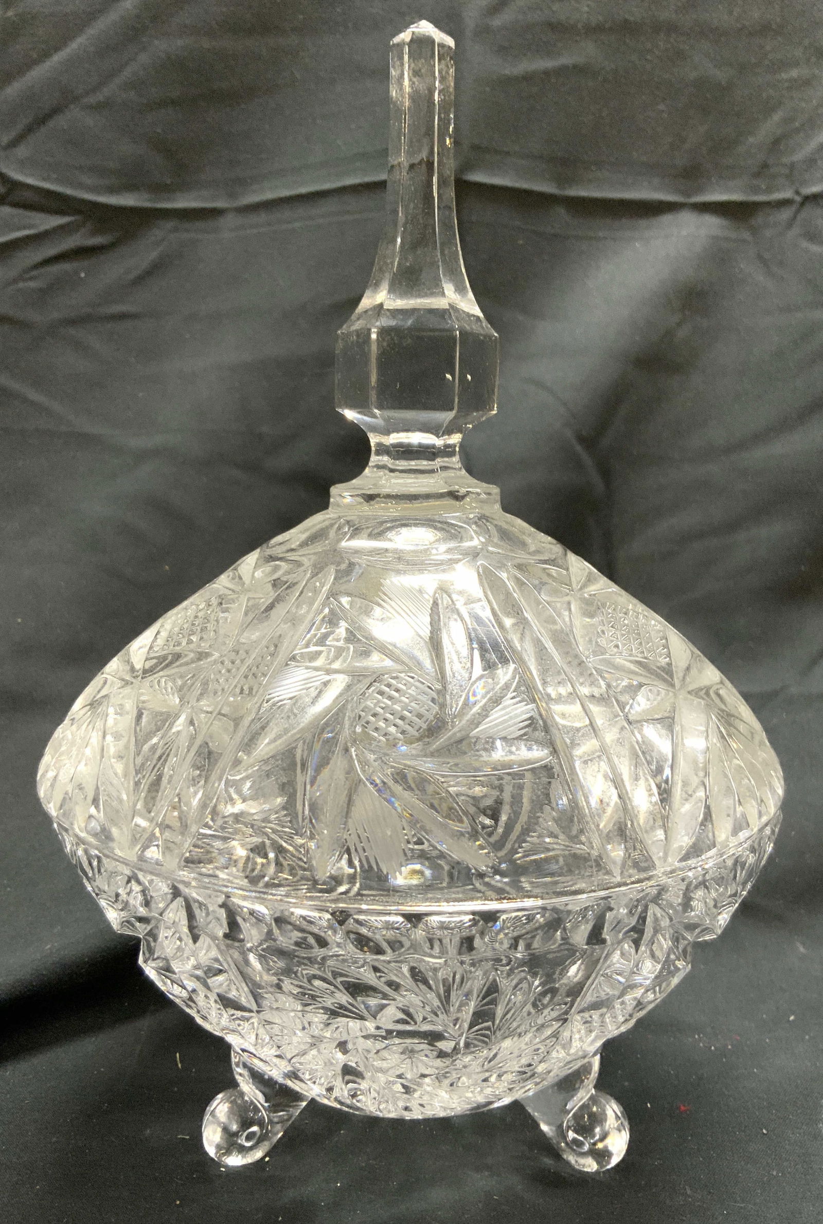 Hand Cut Crystal Footed Candy Dish W Lid (1 of 7)