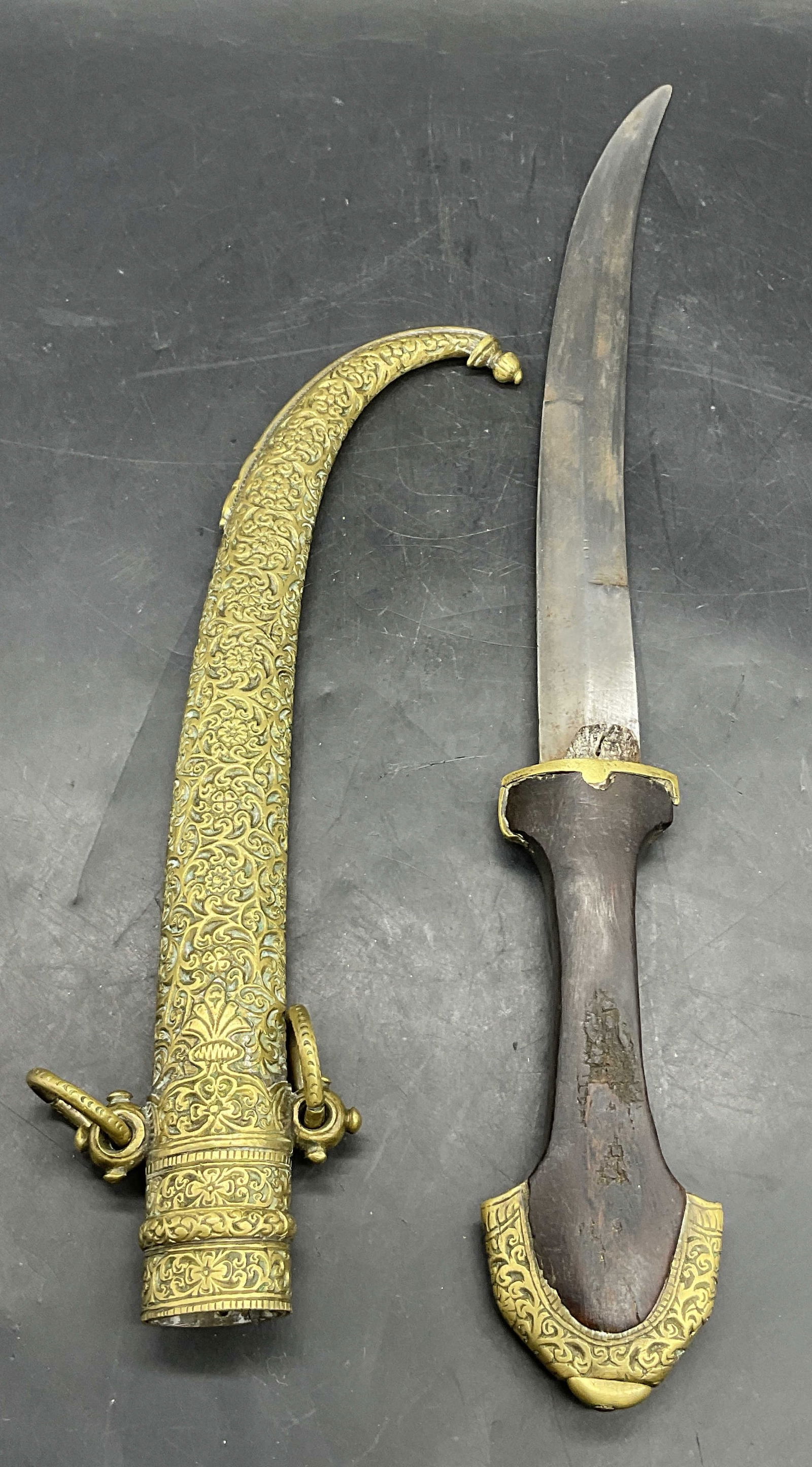 Vintage Signed Dagger W/ Brass Sheath, Arabic (1 of 9)