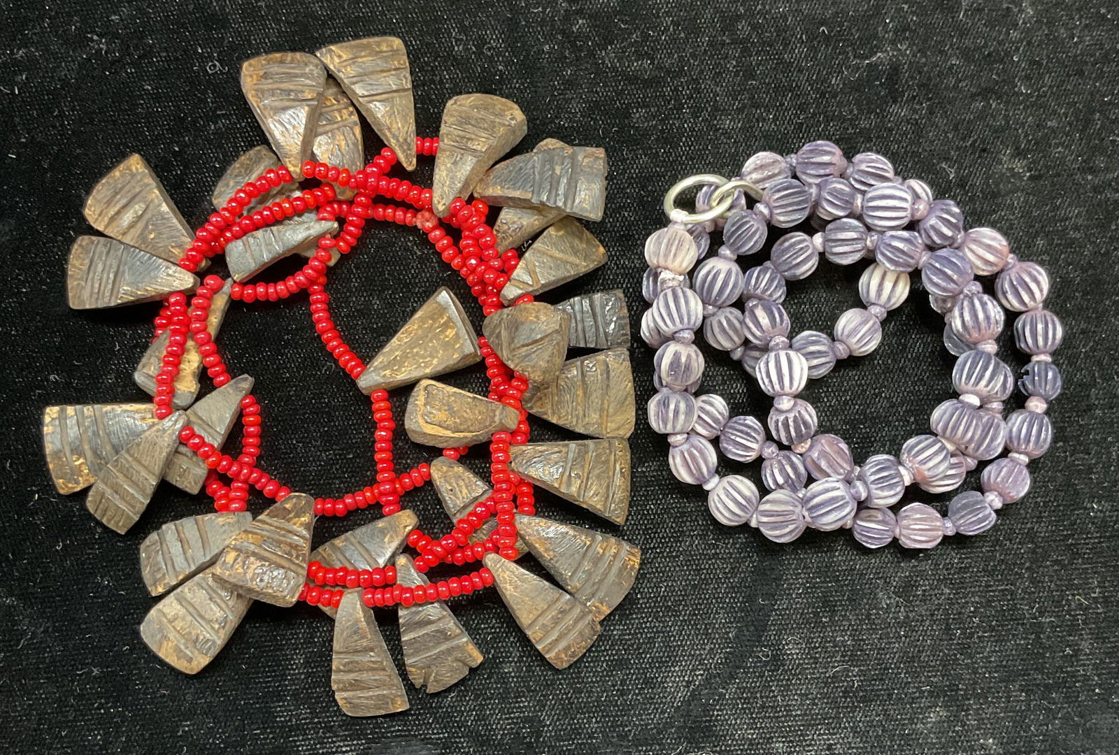 Lot 2 Vintage Wood & Red Beaded Necklace + (1 of 7)