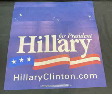 10 H Clinton 2016 Presidential Campaign Posters: Lot of 10 Hillary Clinton 2016 presidential campaign posters. Printed on thick paper. Double sided. Red, white and blue with American flag motif. GCIU trademark at lower center. Measure approx 21.75 x