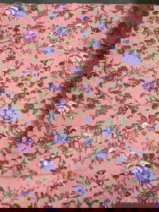 Pink Floral & Botanical Print Tablecloth: Pink Floral & Botanical Print Tablecloth Rectangular tablecloth that has a pink background & a floral & botanical pattern. Tablecloth has shades of purple, pink, yellow, green & more. Surface wear con