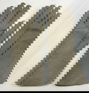 SAKS FIFTH AVENUE Grey Suede Gloves ITALY: SAKS FIFTH AVENUE Grey Suede Gloves ITALY Grey suede gloves with plush lining. Visible signature & markings. Reads MADE EXPRESSLY FOR SAKS FIFTH AVENUE. MADE IN ITALY. Size 7 1/2. Surface wear consist