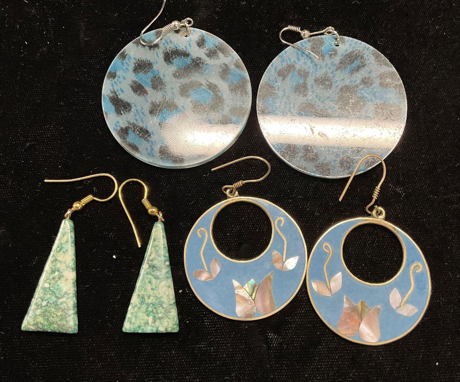 Lot 3 Vintage Earrings Alpaca Blue Shell + (1 of 6)
