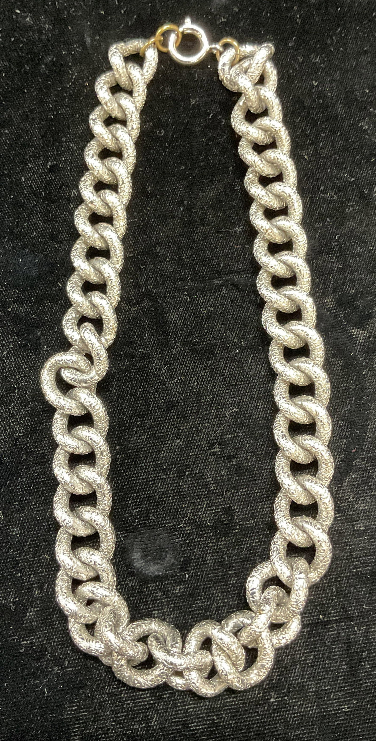 Vintage Silver Tone Chunky Chain Choker Necklace: Vintage silver tone chunky textured chain choker necklace. Drop length approx 7 inches. Some wear including scratching observed. Jewelry, estate jewelry, costume jewelry, fashion jewelry, cocktail jew