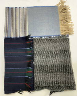 3 Wool Scarves IPARALLELI ITALY & URUGUAY: 3 assorted wool plaid scarfs. Each scarf has different colors including, navy, grey, blue & white. Visible signature & markings. READS IPARALLELI. Surface wear consistent to age, use & exposure. Measu