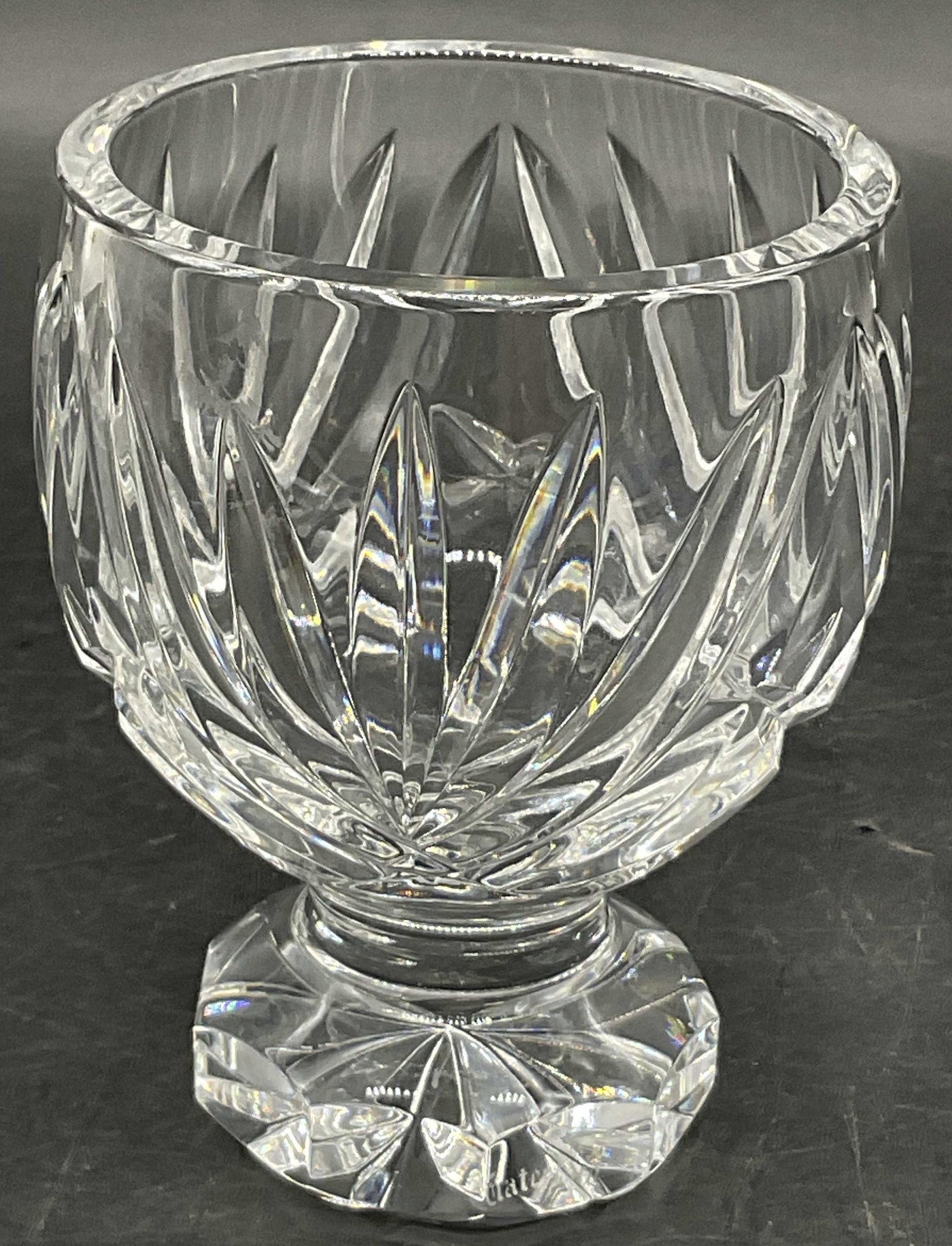 WATERFORD Vintage Cut Crystal Potpourri Bowl: WATERFORD Vintage Cut Crystal Footed Potpourri Bowl. Side signed WATERFORD. Measures approx. 3.75H x 2.75W in. Surface wear consistent with age, use, and exposure. home decor, home accents, homewares,