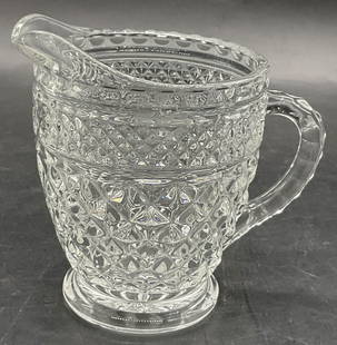Vintage Cut Glass Creamer: Vintage Cut Glass Creamer. Measures approx. 4.25H x 4.5W in. Measured at widest point. Glass seam present. Chipping and surface wear to the piece. home decor, home accents, homewares, housewares, home