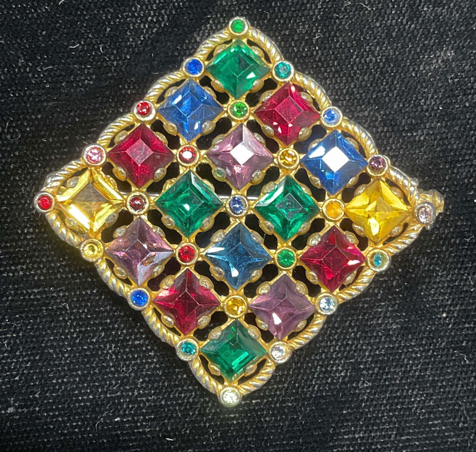 Vintage Gold Tone Multicolor Crystal Brooch (1 of 6)