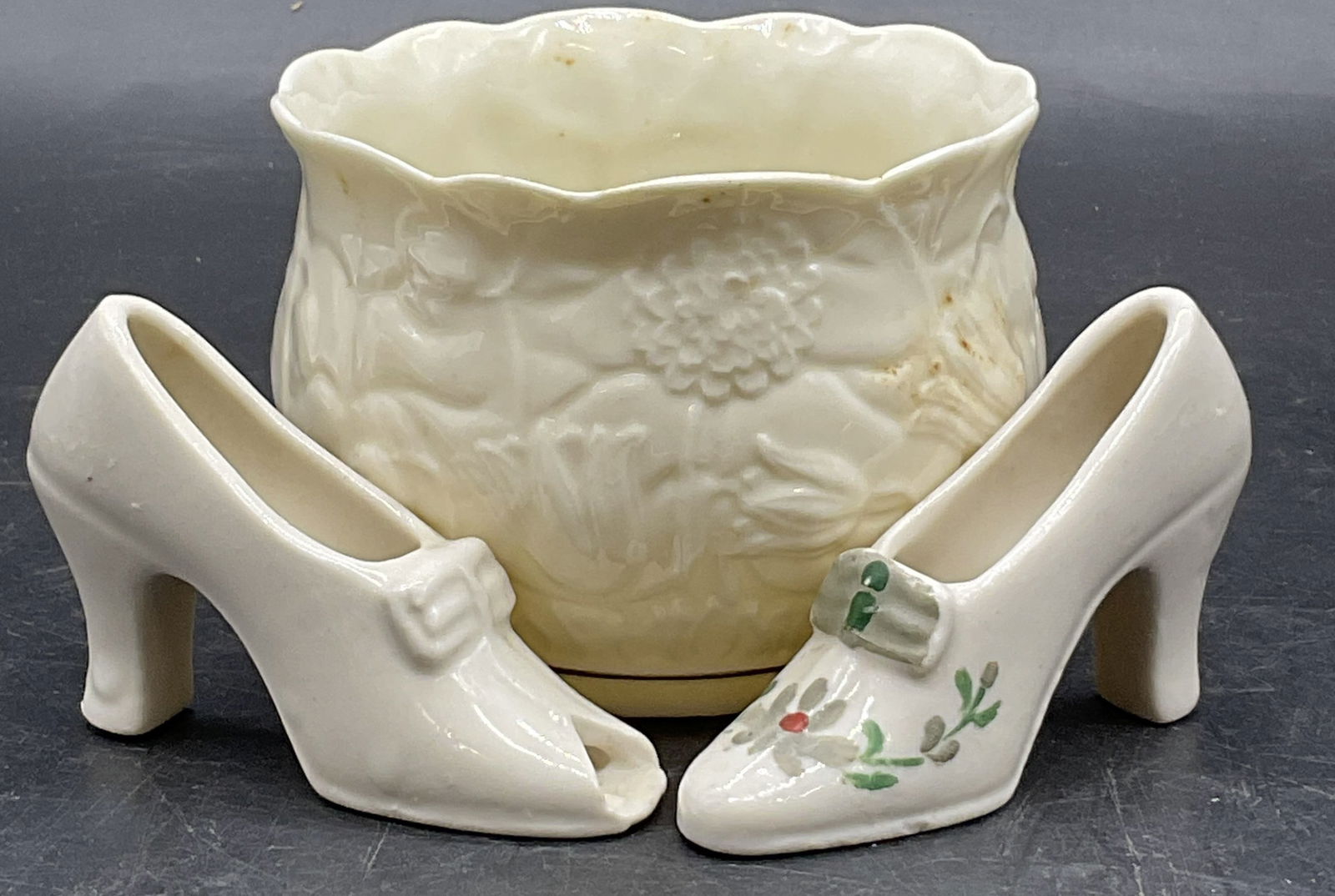 3 BELLEEK IRELAND Porcelain Bowl + Ceramic Shoes (1 of 7)