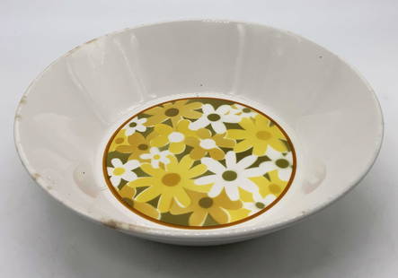 MIKASA DUPLEX Yellow Vanity Vegetable Bowl JAPAN: MIKASA DUPLEX Yellow Vanity Vegetable Bowl JAPAN Bowl has a yellow & white floral design. Appears to be daisies flowers. Signed & marked. Reads MIKASA DUPLEX By Ben Seibel. JAPAN. Surface wear consist