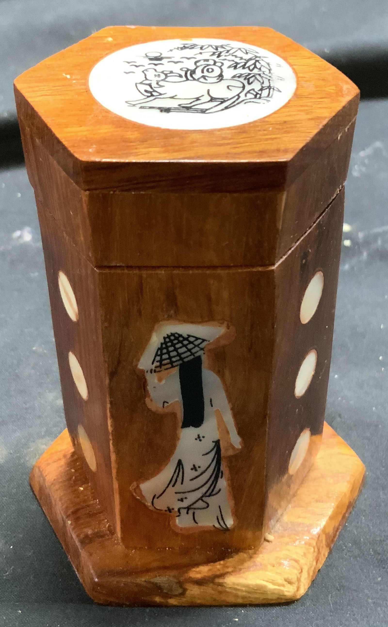 Vintage Wood & Mother Of Pearl Toothpick Holder (1 of 7)