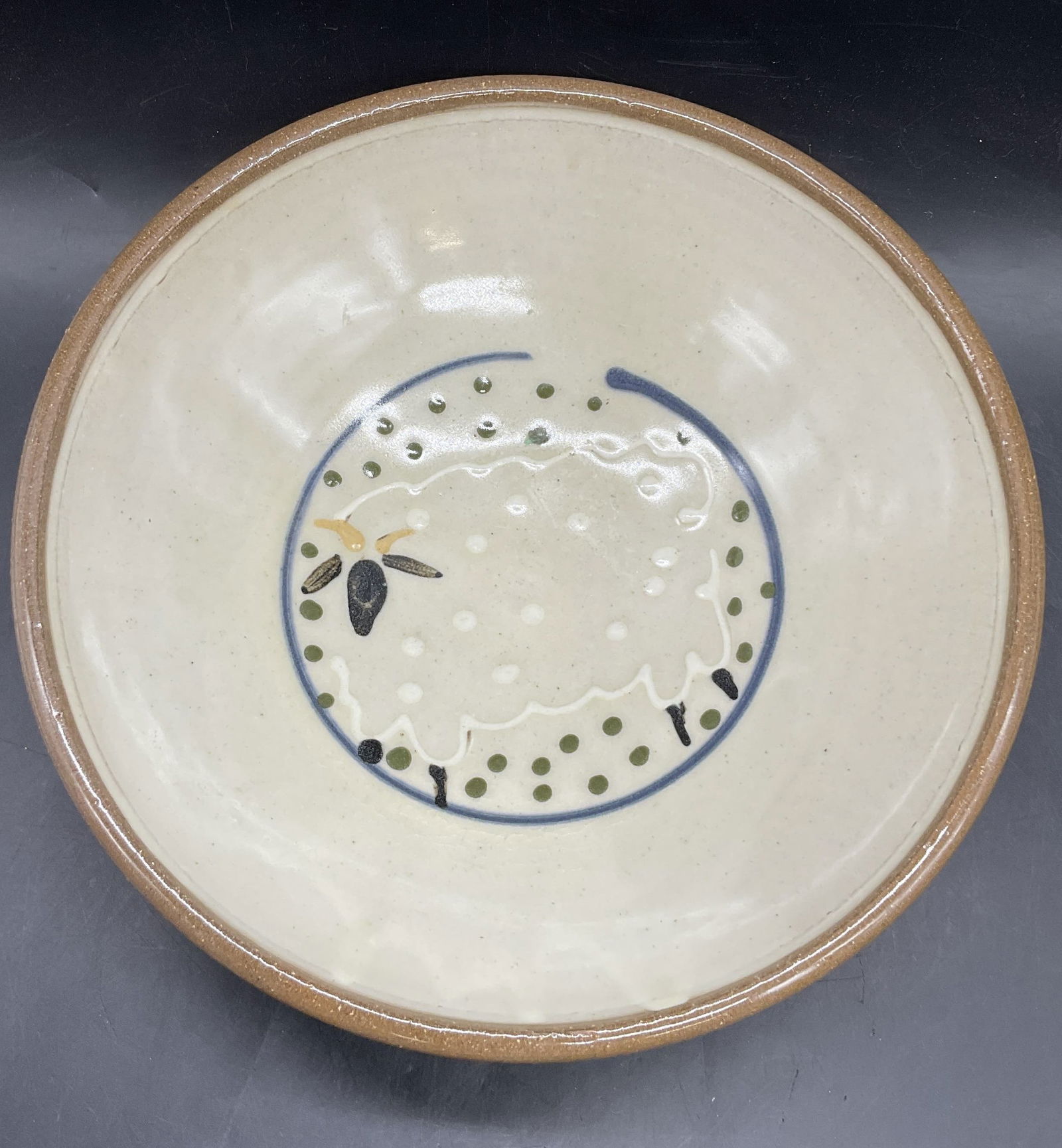 SK Signed Handmade Sheep Motif Pottery Bowl (1 of 7)