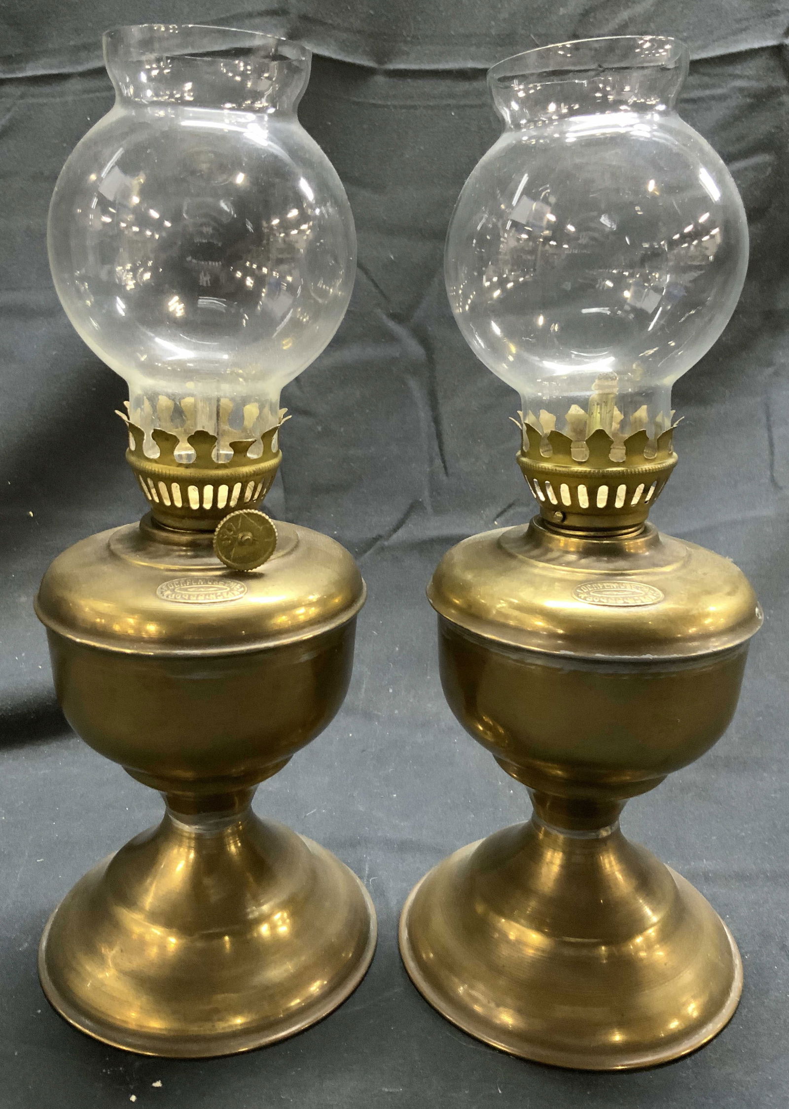Antique Pr Russian Brass & Glass Oil Lamps (1 of 8)
