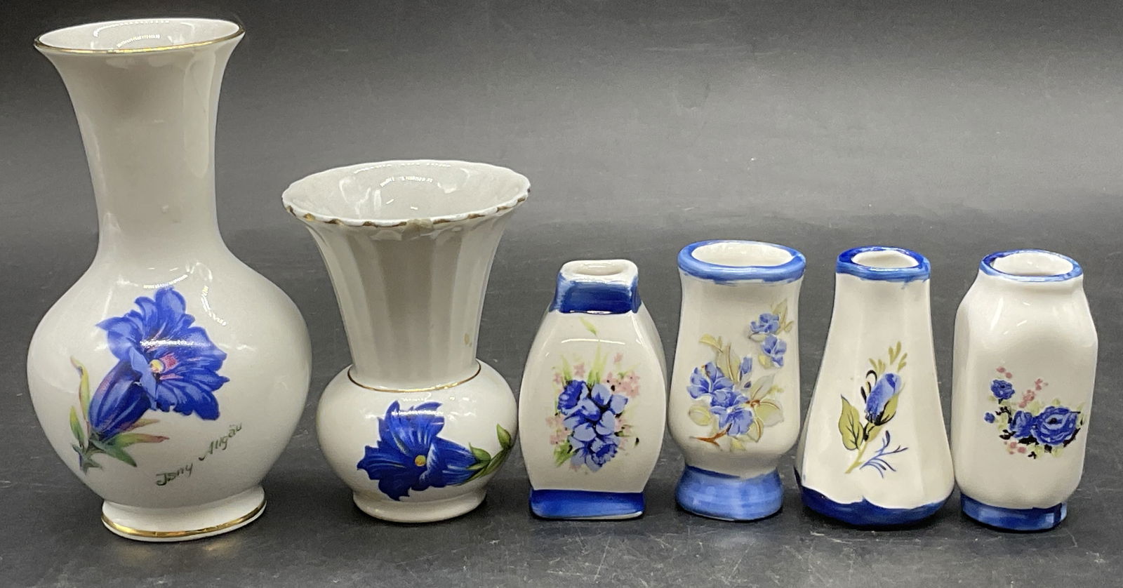 6 Vintage Ceramic Blue Floral Motif Vases Germany+ (1 of 7)