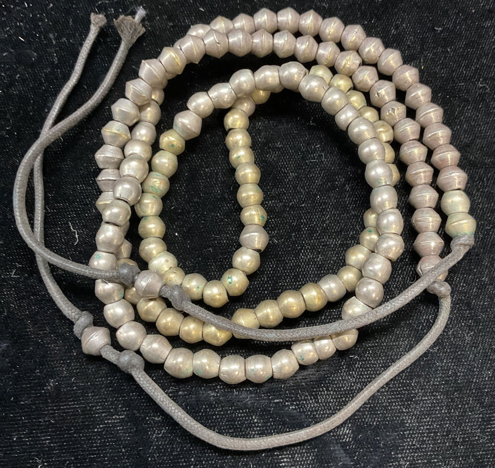 Vintage Heavy Silver Plated Beaded Necklace: Vintage silver plated beaded necklace. Beads have weight. Drop length approx 18 inches. Some wear including scratching observed. Jewelry, estate jewelry, costume jewelry, cocktail jewelry, fashion jew