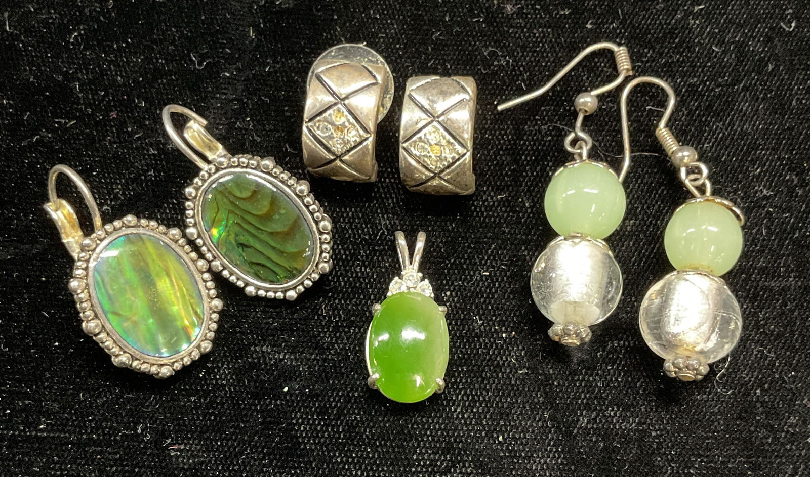 Lot 4 Silver Tn Crystal Earrings, Pendant (1 of 7)