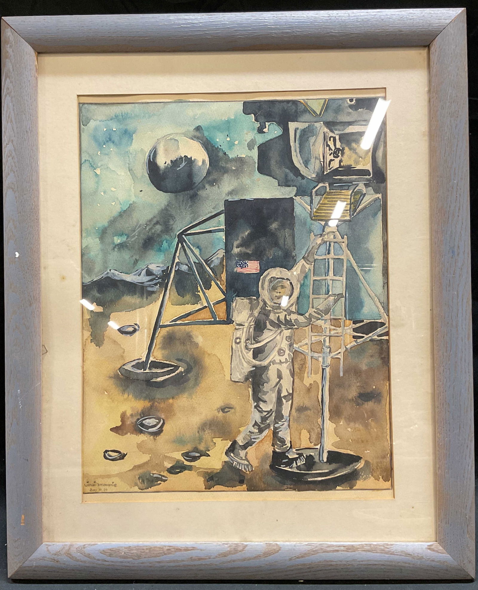 Signed Tonavanig Moon Landing Watercolor 1969 (1 of 6)