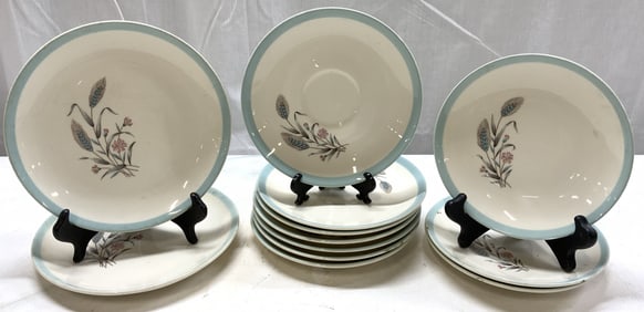 12 HOMER LAUGHLIN Spring Garden Teal Plates