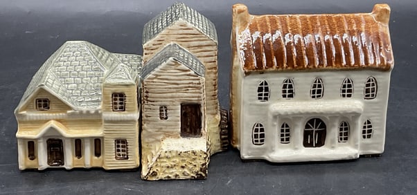 3 Vntg Ceramic House Figurals, Keller Charles Eng+