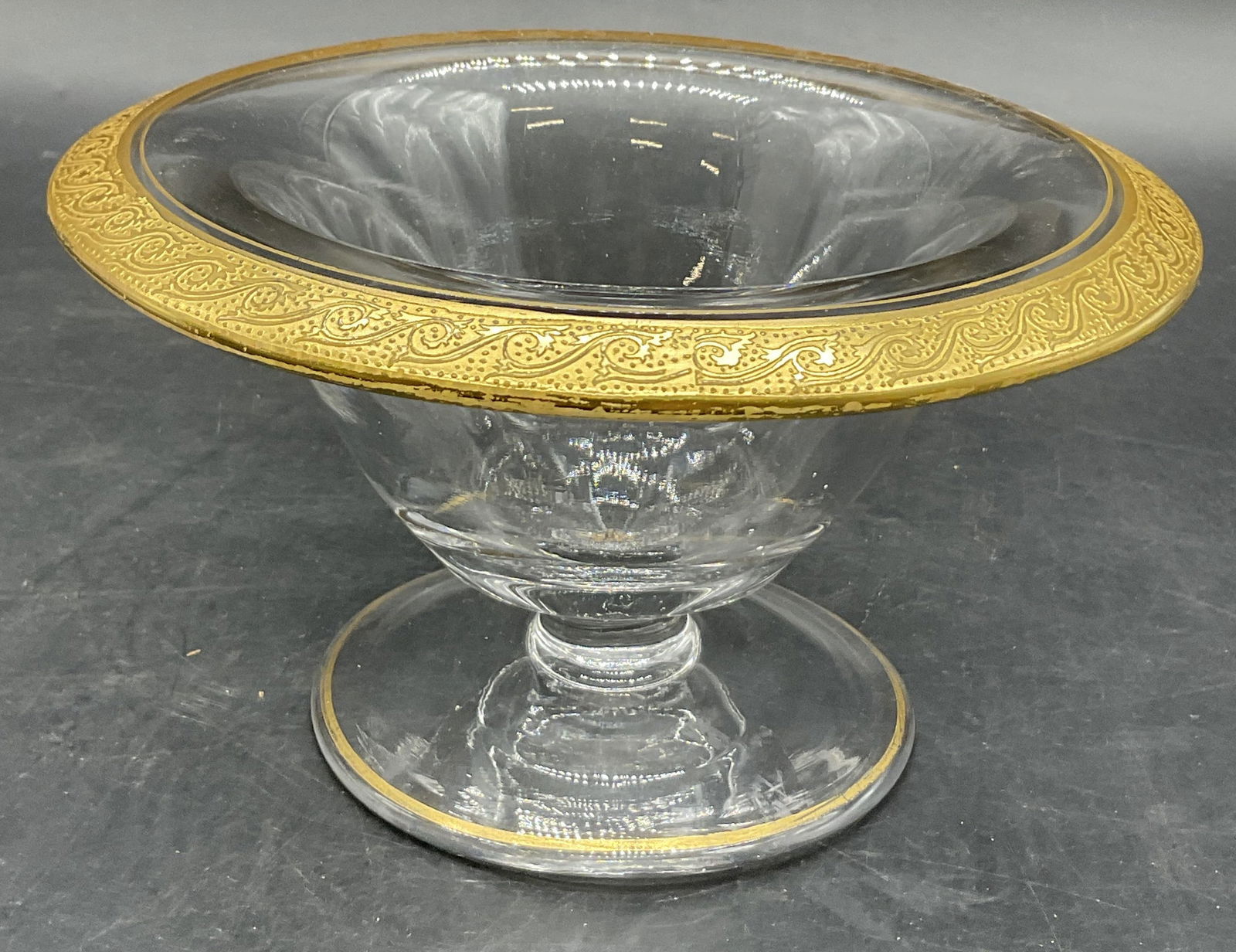 Vintage Gilt Rim Art Glass Compote / Pedestal Bowl (1 of 7)
