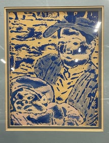 Framed Figures in Blue Monoprint