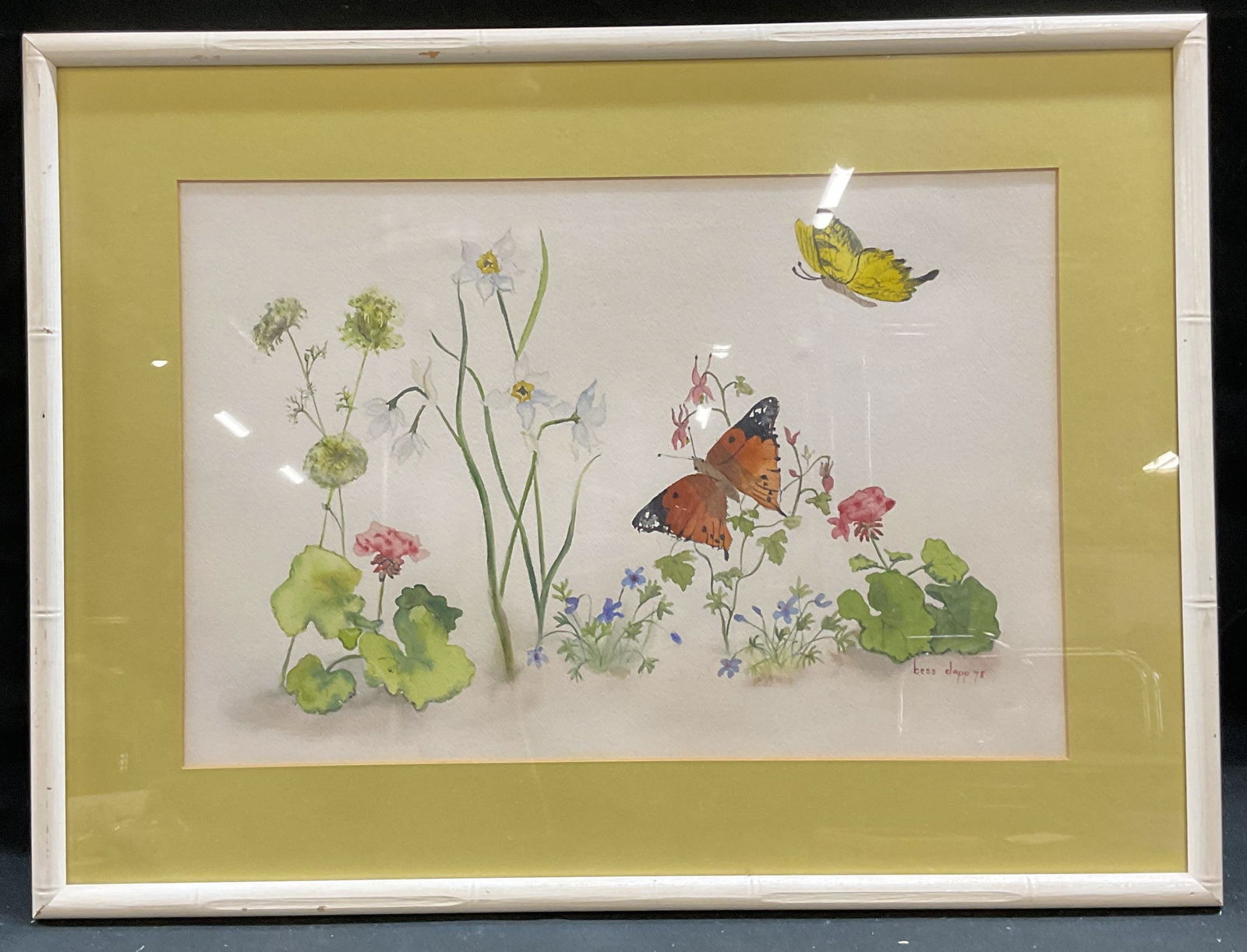 Sgn Bess Clapp Butterflies&Flowers Watercolor 1978 (1 of 6)