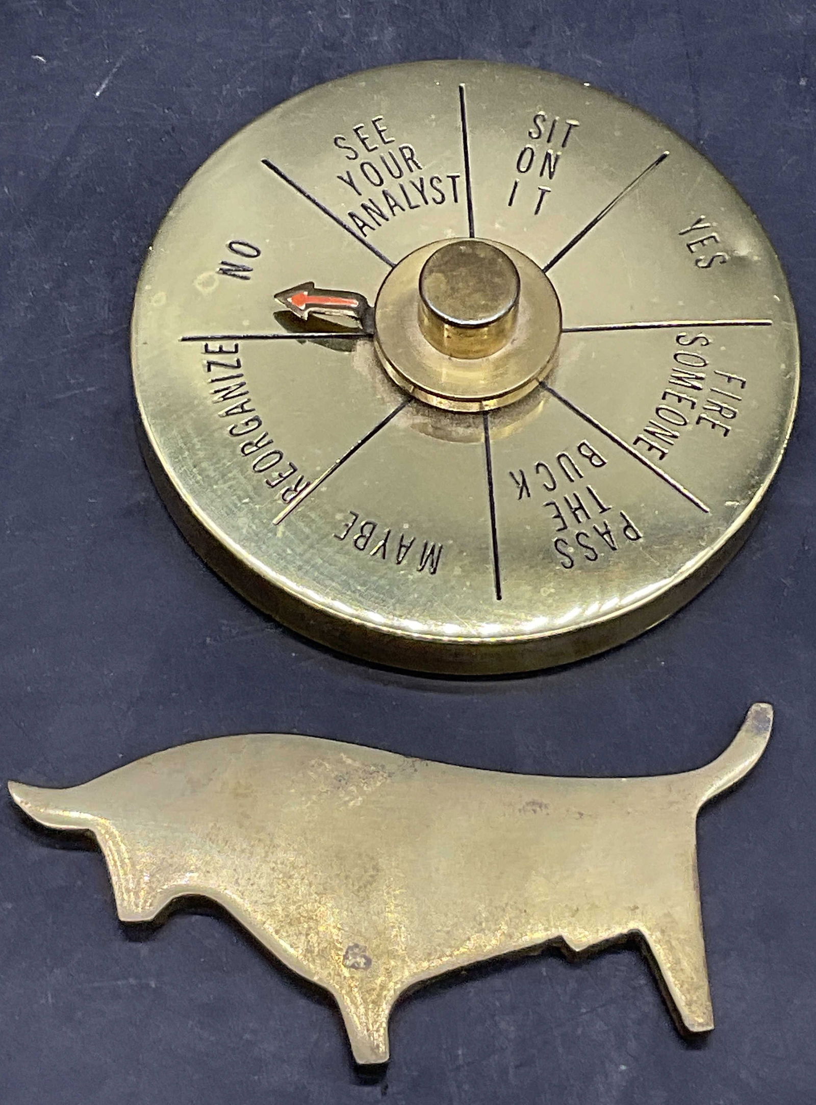 Lot 2 Vintage Brass Tabletop Accessories, Bull + (1 of 7)