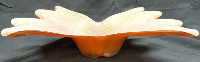 MURANO Art Gls Bowl W Gold Fleck Detail 10+in