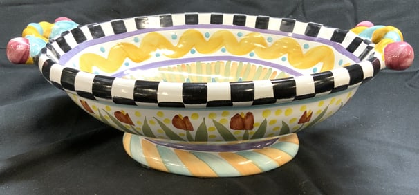 MACKENZIE CHILDS TAYLOR Ceramic Footed Bowl