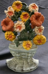 Antique Hand Painted Floral Iron Door Stop