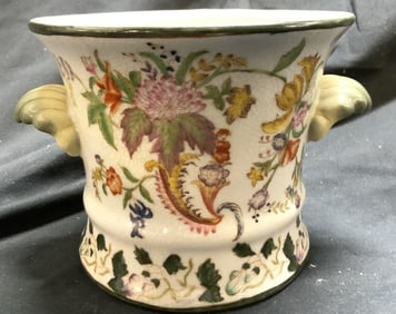 Signed Asian Porcelain Planter & Handles