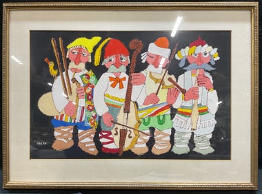 Signed Jovan Obican Musician Oil Painting