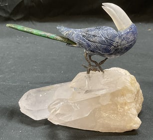 Carved Quartz, Lapis Semiprecious Stone Bird
