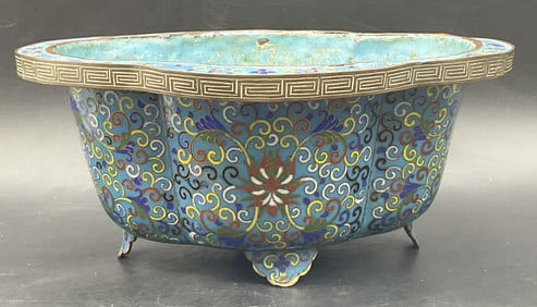 Antique Asian Enamel Quatrefoil Planter Vessel