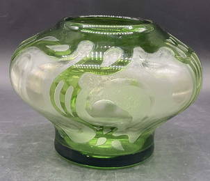 Vintage Art Nouveau Style Green Cameo Glass Vase