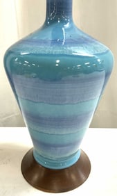 Aqua Porcelain Lamp W Wooden Base