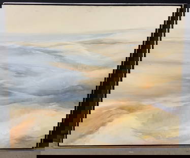 M.Kaplan Large Mid Century Abstract Painting 49x41: Acrylic paint on canvas. Signed in lower right corner and verso. Subject depicts abstract organic forms. Framed in silver toned wooden frame. Frame measures approx. 49.5 W x 41 H in. Window measures a