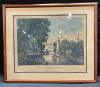 Antique Currier & Ives Warwick Castle Lithograph