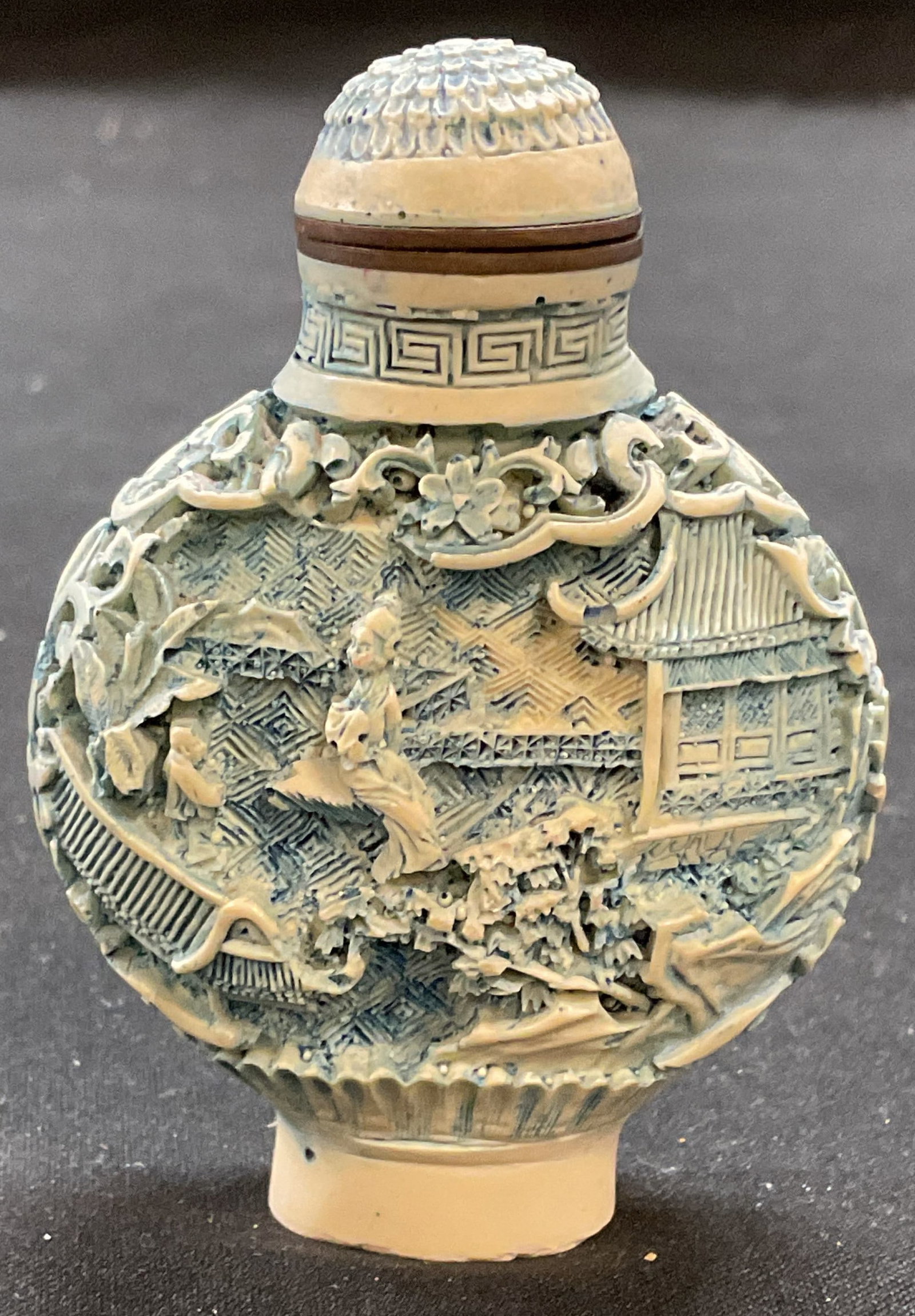 Vintage Asian Blue & White Relief Snuff Bottle (1 of 6)