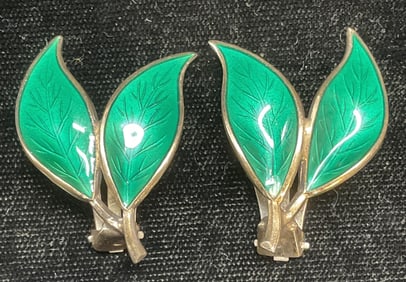 Vtg D Andersen Sterling Silver Leaf Earrings