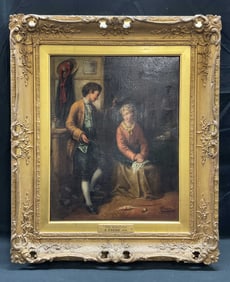 Antq Framed E. Frere The Courtship Oil Painting