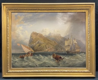 Signed Antique E. W. Cooke Sailing Oil Painting