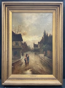 Signed J W Gozzard Old World Street Oil Painting