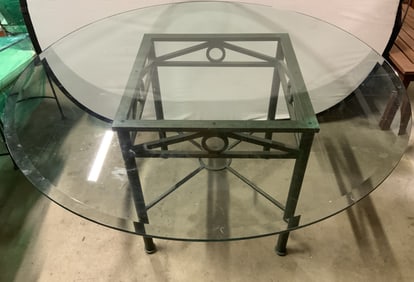 Circular Glass Top Iron Base Dining Table
